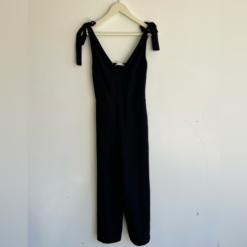 See by Chloé Black Jumpsuit Tie Shoulder Straps Smocked Back Wide Leg Size S - Picture 5 of 12